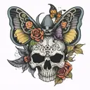witchy skull moth tattoo design idea