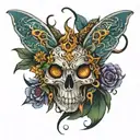 witchy skull moth tattoo design idea