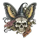 witchy skull moth tattoo design idea