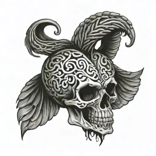 evil brain angel heart tattoo design idea