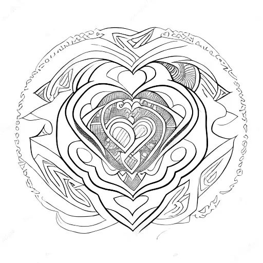 tribal symmetrical hearts and stars lineart tattoo design idea