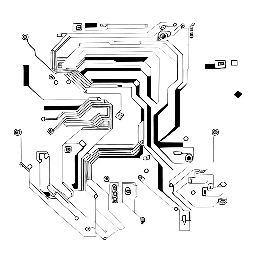 A minimalist tattoo of a circuit board with anime characters incorporated into the design tattoo design idea
