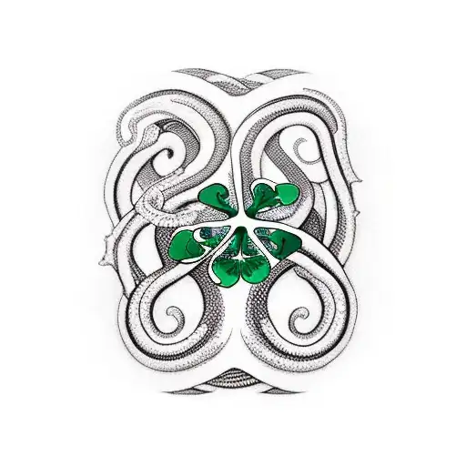 green, white, orange snake with shamrock next to black, orange, yellow snake with iron cross tattoo design idea