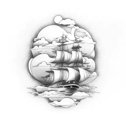 UFOs over the ocean with ships  tattoo design idea