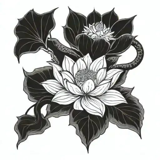 oni, lotus flower and snake. tattoo design idea