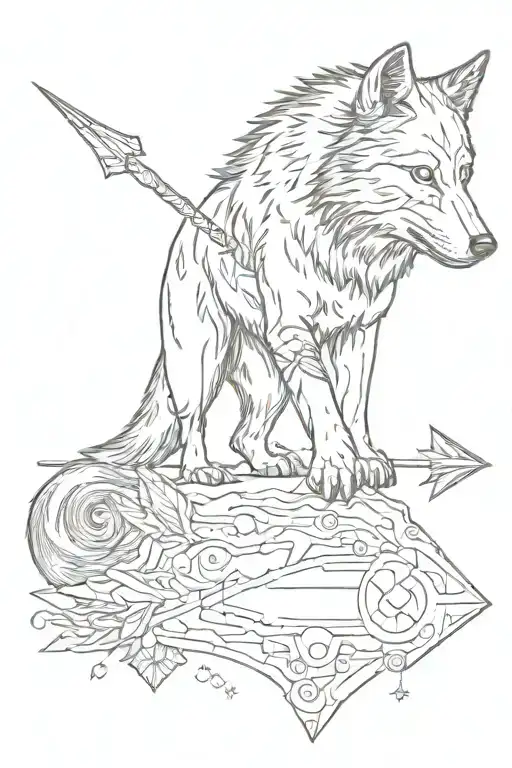 wolf walking on a arrow  tattoo design idea