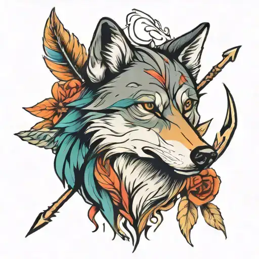 wolf and arrow design tattoo design idea