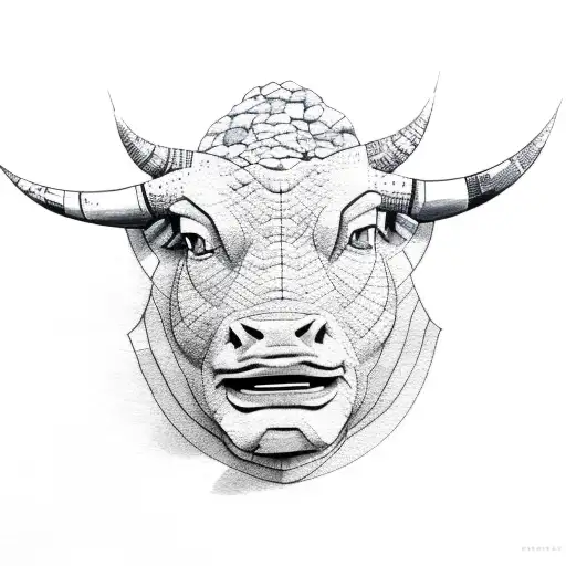 the rock's bull head mixed with scales of justice tattoo design idea
