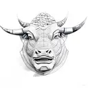 the rock's bull head mixed with scales of justice tattoo design idea