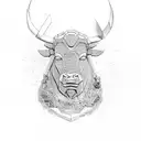 the rock's bull head mixed with scales of justice tattoo design idea