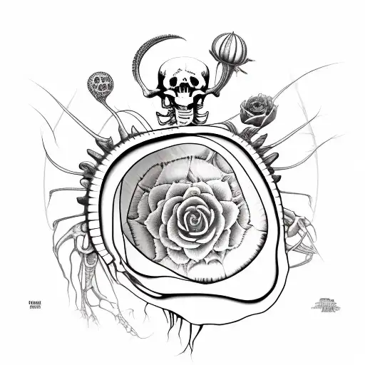 skeleton, semi colon, venus fly trap, black dahlia tattoo design idea