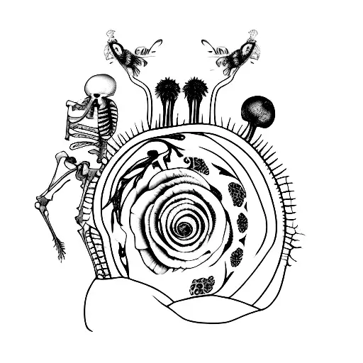 skeleton, semi colon, venus fly trap, black dahlia tattoo design idea