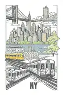 ny skylines with mta train and a yankees logo incorporated tattoo design idea