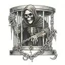 Grim Reaper locked in chains behind cage tattoo design idea