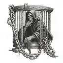 Grim Reaper locked in chains behind cage tattoo design idea