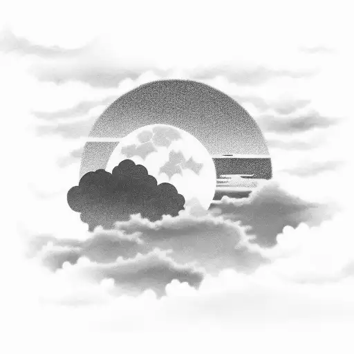 sky scene with moon, clouds and ocean  tattoo design idea