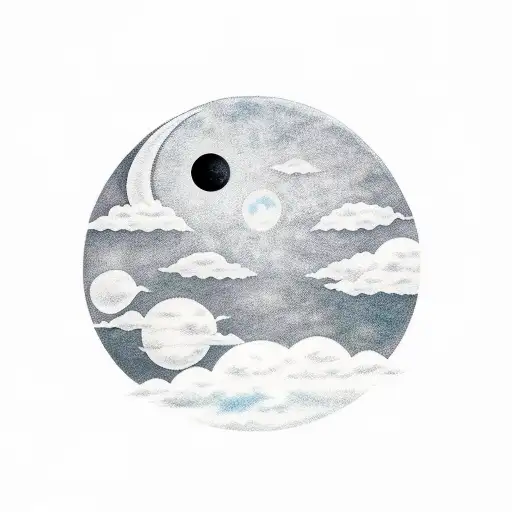 sky scene with moon, clouds and ocean  tattoo design idea