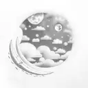 sky scene with moon, clouds and ocean  tattoo design idea