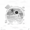 sky scene with moon, clouds and ocean  tattoo design idea