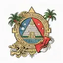 Belize flag incorporated with Mayan pyramid emerging tattoo design idea