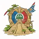 Belize flag incorporated with Mayan pyramid emerging tattoo design idea