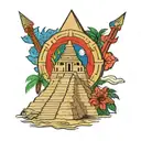 Belize flag incorporated with Mayan pyramid emerging tattoo design idea