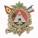 Belize flag incorporated with Mayan pyramid emerging tattoo design idea