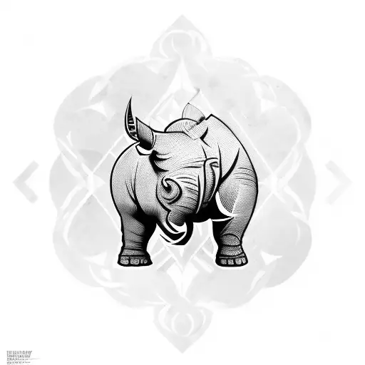 An intricate blackwork tattoo of a muscular rhinoceros lifting weights in a gym setting. tattoo design idea