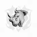 An intricate blackwork tattoo of a muscular rhinoceros lifting weights in a gym setting. tattoo design idea