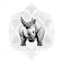 An intricate blackwork tattoo of a muscular rhinoceros lifting weights in a gym setting. tattoo design idea