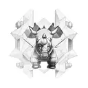 An intricate blackwork tattoo of a muscular rhinoceros lifting weights in a gym setting. tattoo design idea