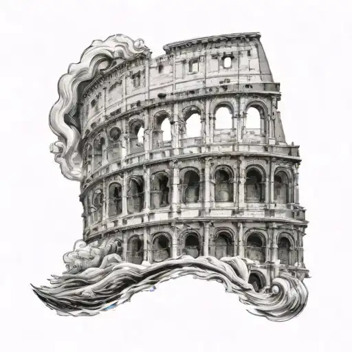 coloseum Rom barrel on waves tattoo design idea