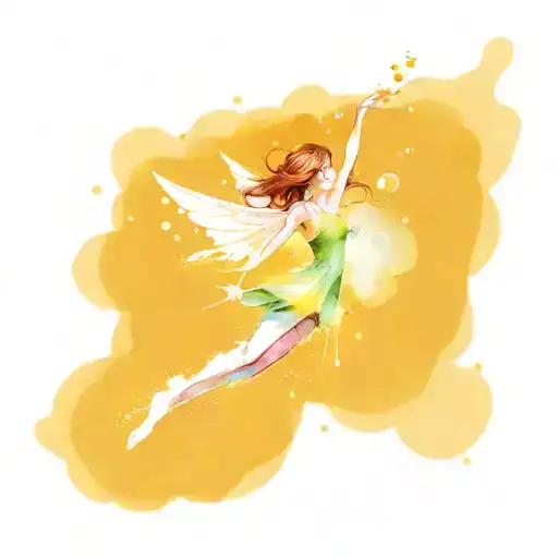 free breaking fairy flying tattoo design idea