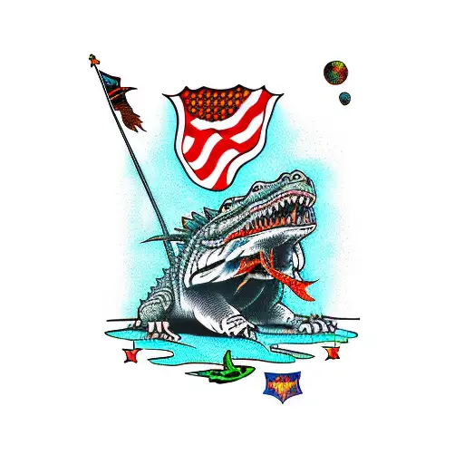 Florida Man Riding Alligator with Chicken Head tattoo design idea