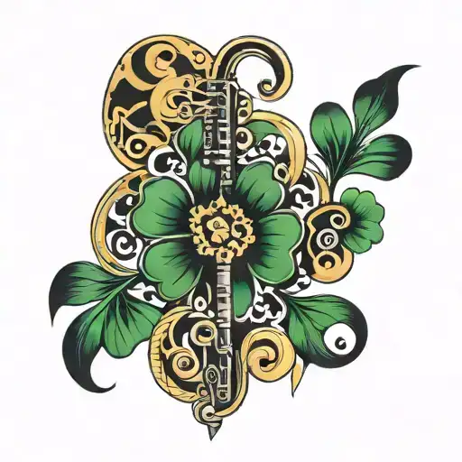 five leaf clover and music tattoo design idea