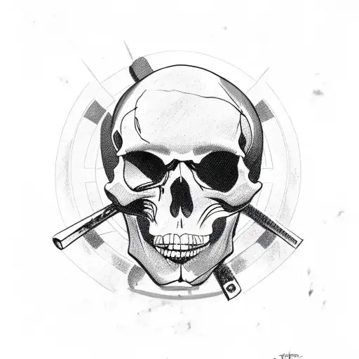 Skull and crossbones with pitbull silhouette tattoo design idea