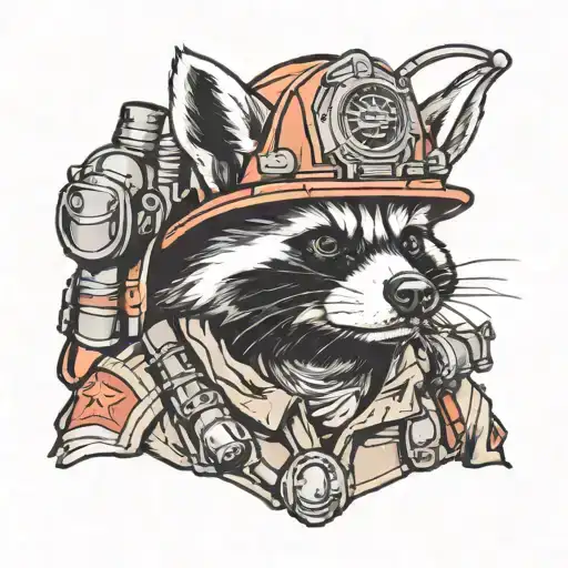 FIREFIGHTER RACOON, SCOTTS AIRPACK, RED HELMET tattoo design idea