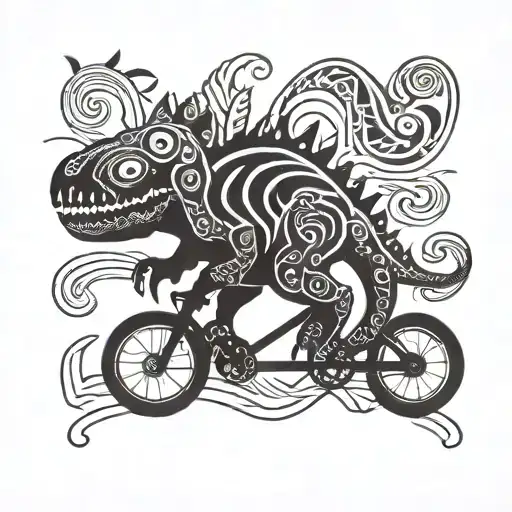 cute dinosaur on bmx simpel tattoo design idea