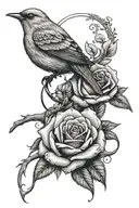 rose sleeve with a mockingbird and a ring tattoo design idea