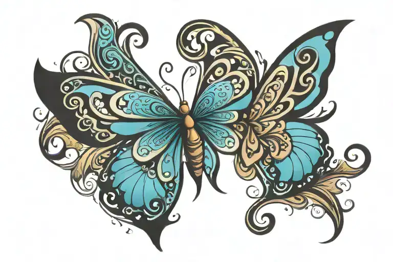 butterfly heart tribal tattoo design idea