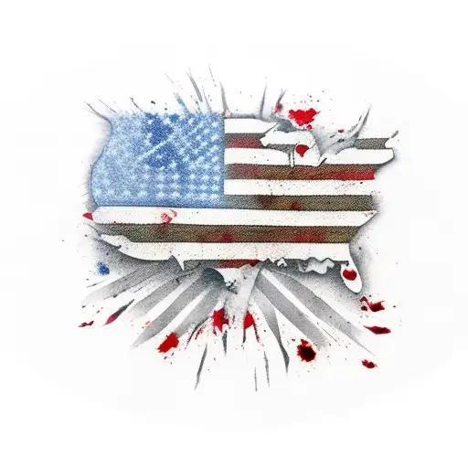 american flag with blood in the red stripes tattoo design idea