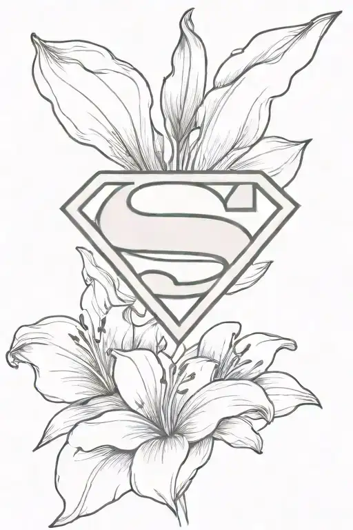 Superman logo with lily flowers growing tattoo design idea