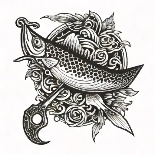 A fishing lure shaped like a chef's knife tattoo design idea