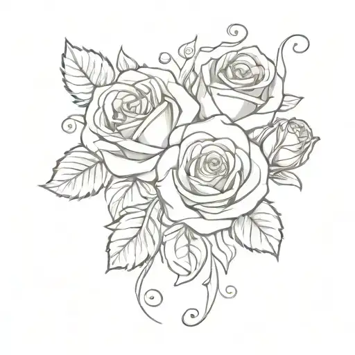 roses and music note intertwined hearts tattoo design idea