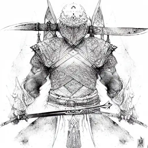 Warrior with 3 swords tattoo design idea