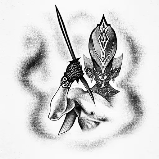 Warrior with 3 swords tattoo design idea