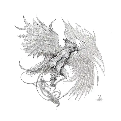 phoenix with "alex" tail tattoo design idea