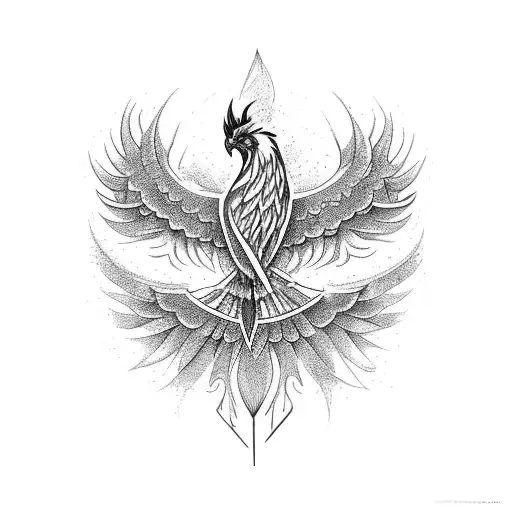 phoenix with "alex" tail tattoo design idea