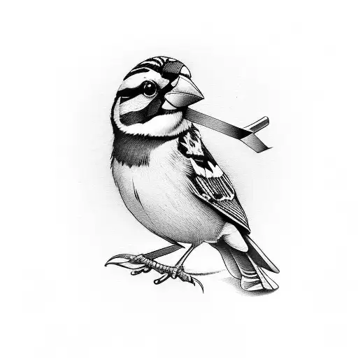 A sparrow carrying a wooden spoon in its beak tattoo design idea