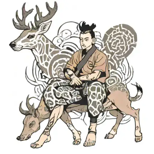 shikamaru nara with his shadows and deer tattoo design idea